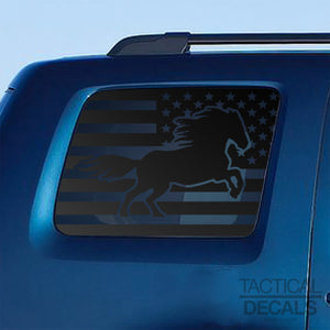 USA Flag w/Horse Decal for 2009-2015 Honda Pilot 3rd Windows - Matte Black