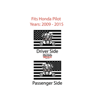 USA Flag w/Pit Bull Dog(K9) Decal for 2009-2015 Honda Pilot 3rd Windows - Matte Black