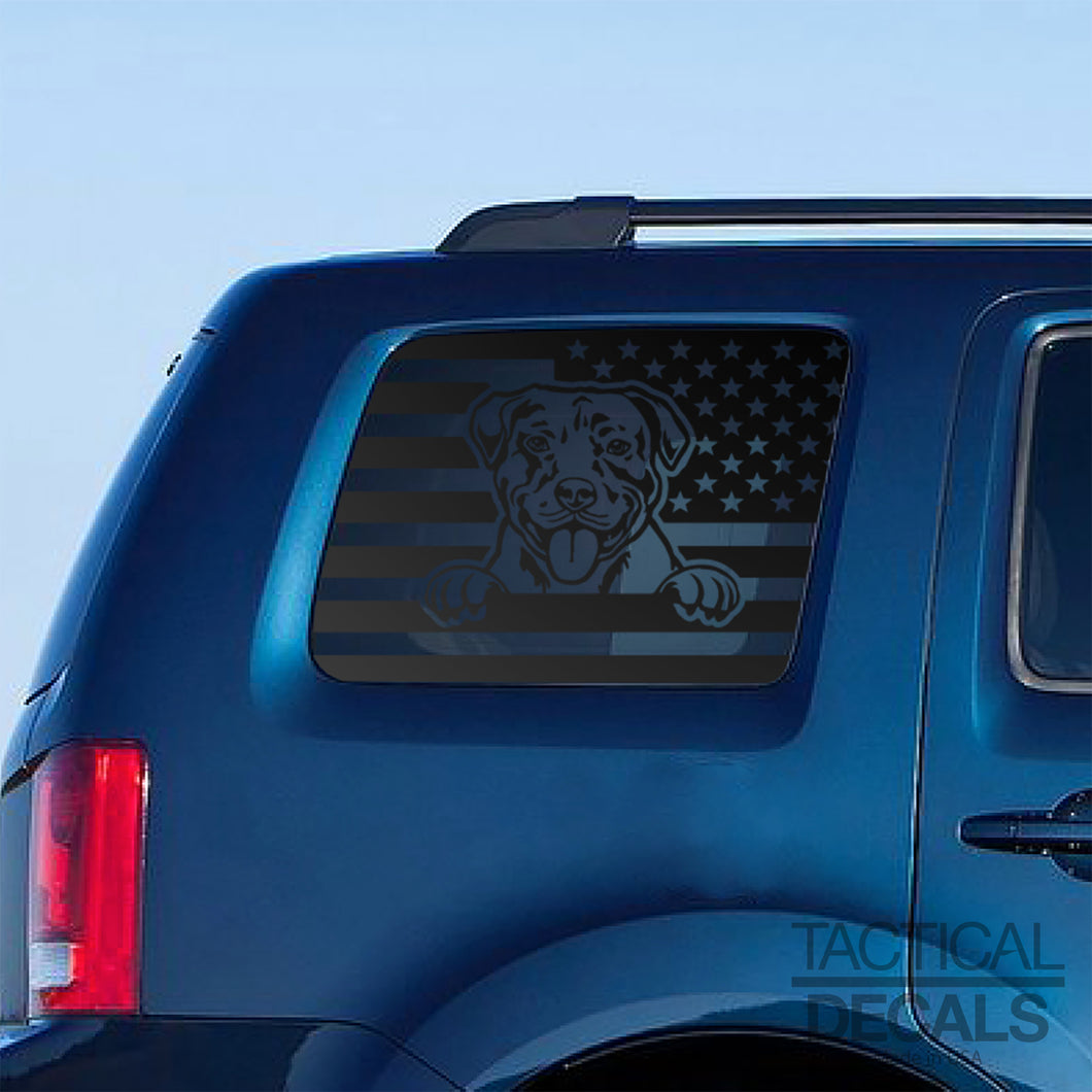 USA Flag w/Pit Bull Dog(K9) Decal for 2009-2015 Honda Pilot 3rd Windows - Matte Black