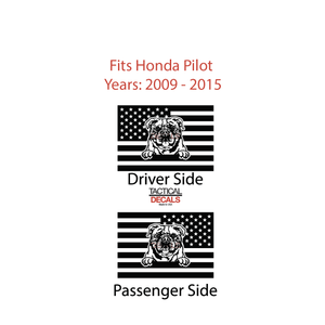USA Flag w/Bull Dog(K9) Decal for 2009-2015 Honda Pilot 3rd Windows - Matte Black