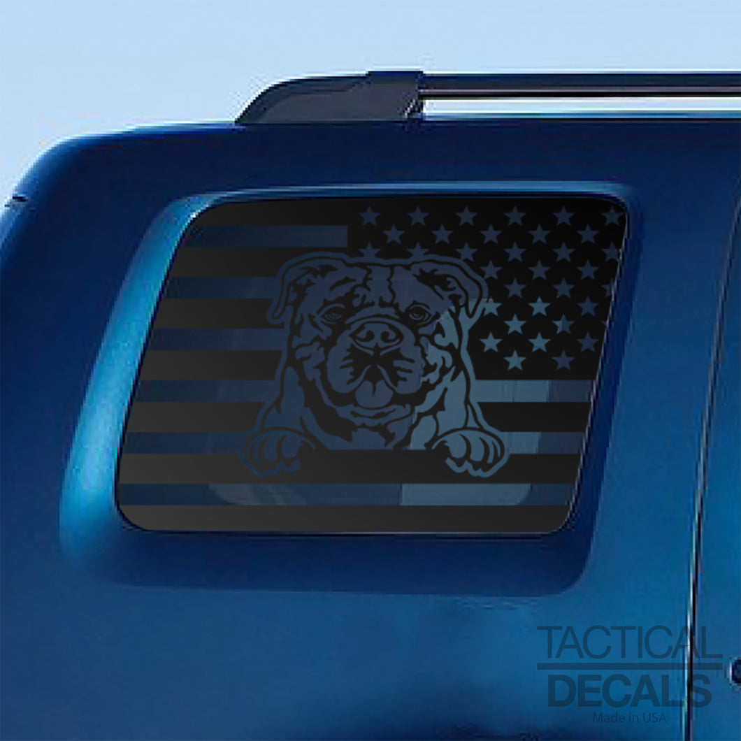 USA Flag w/Bull Dog(K9) Decal for 2009-2015 Honda Pilot 3rd Windows - Matte Black