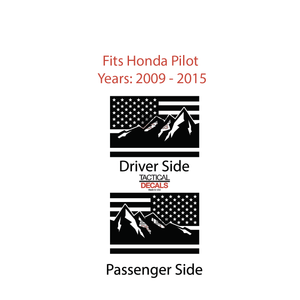 USA Flag w/Mountain Scene Decal for 2009-2015 Honda Pilot 3rd Windows - Matte Black