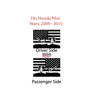 USA Flag w/Beach Scene Decal for 2009-2015 Honda Pilot 3rd Windows - Matte Black