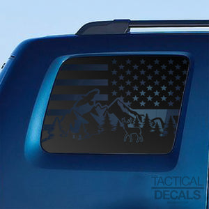 USA Flag w/ Outdoor Wildlife Scene Decal for 2009-2015 Honda Pilot 3rd Windows - Matte Black