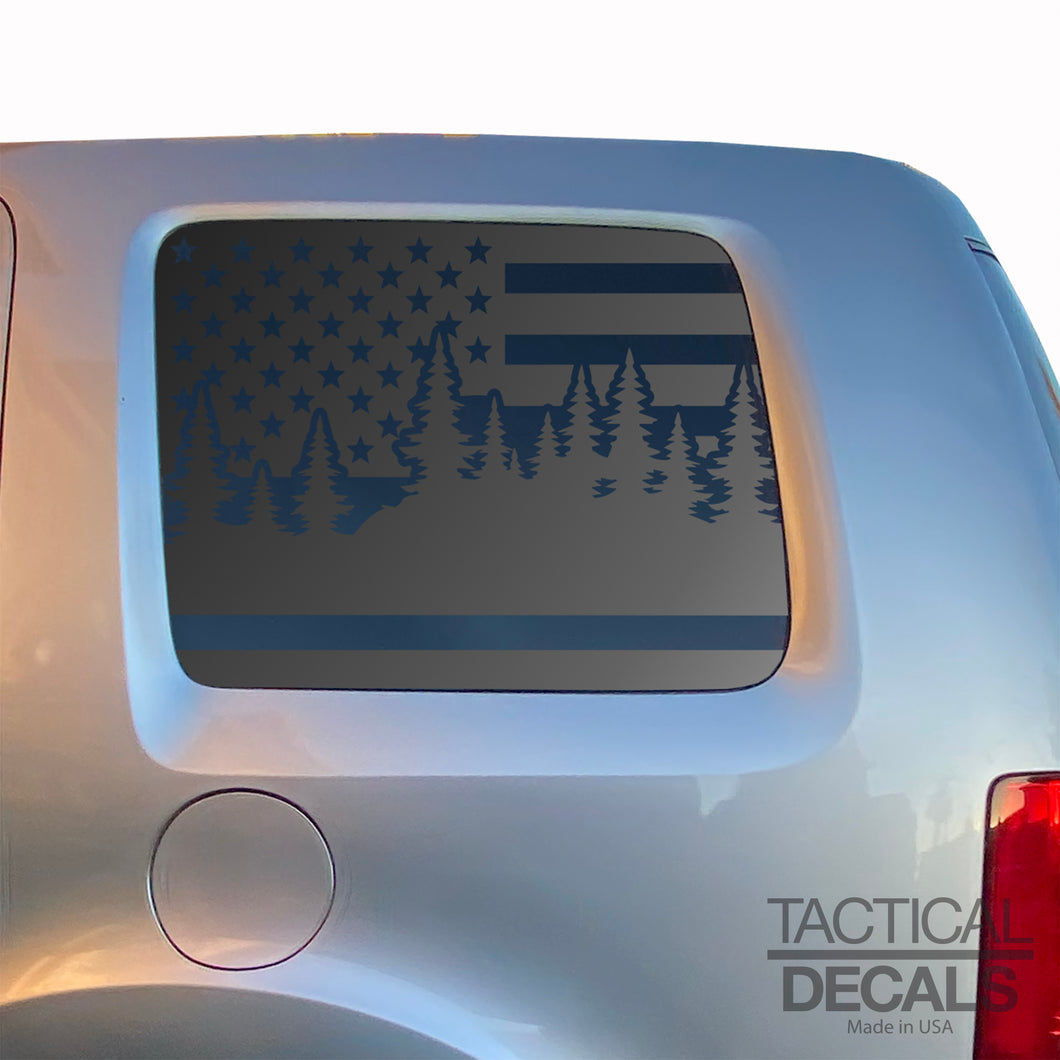 USA Flag w/Forest Scene Decal for 2009-2015 Honda Pilot 3rd Windows - Matte Black