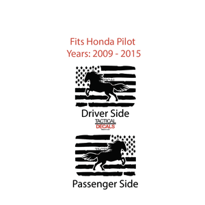 Distressed USA Flag w/Horse Decal for 2009-2015 Honda Pilot 3rd Windows - Matte Black