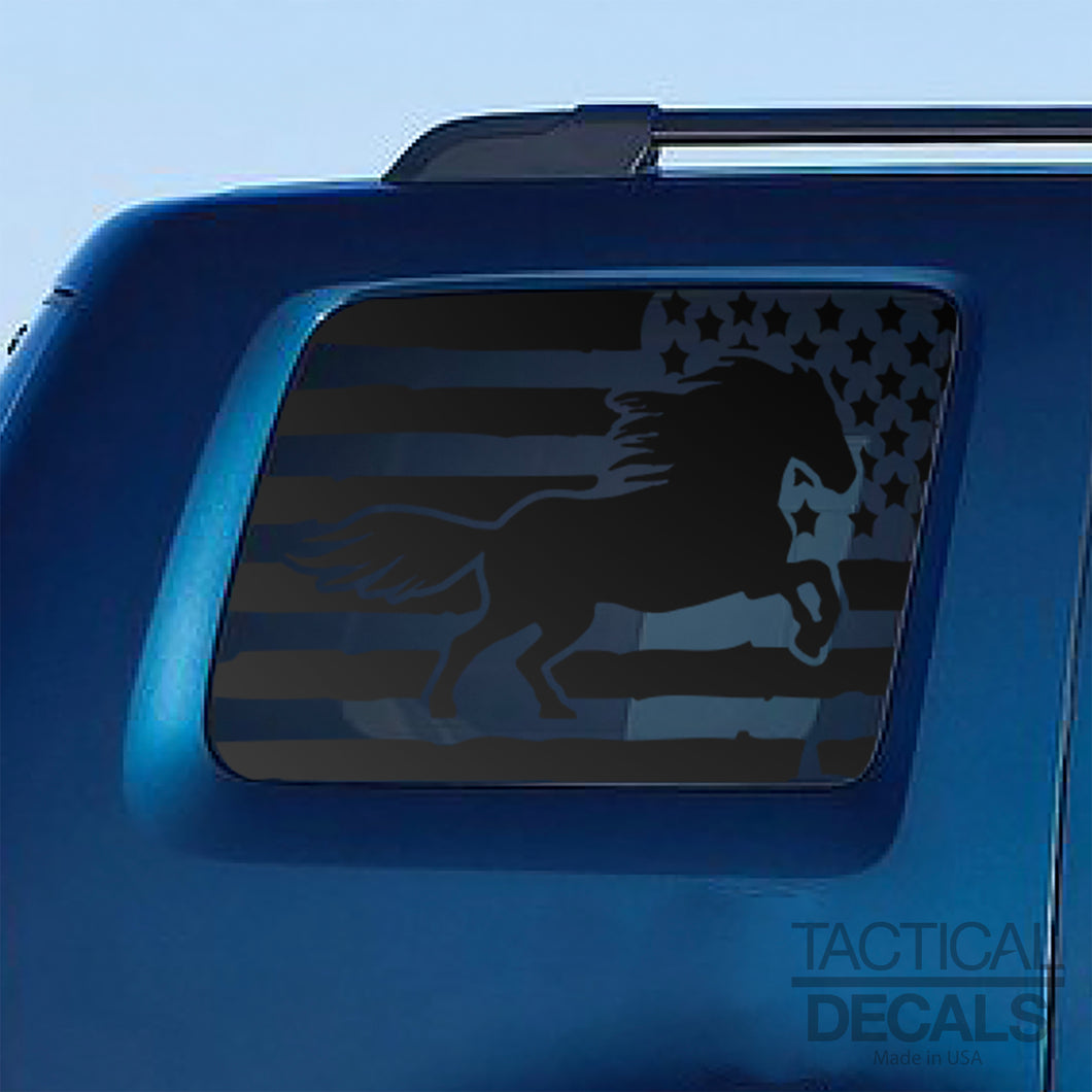 Distressed USA Flag w/Horse Decal for 2009-2015 Honda Pilot 3rd Windows - Matte Black