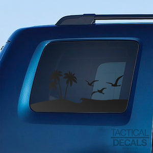 Beach Scene with Decal for 2009-2015 Honda Pilot 3rd Windows - Matte Black