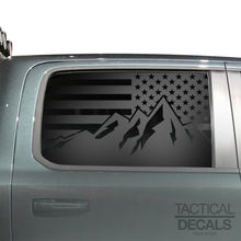 Load image into Gallery viewer, USA Flag w/Mountain Scene Decal for 2019-2024 Ram 1500 Rebel Rear Door Windows - Matte Black
