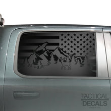 Load image into Gallery viewer, USA Flag w/Wildlife Scene Decal for 2019-2024 Ram 1500 Rebel Rear Door Windows - Matte Black
