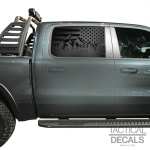 USA Flag w/Wildlife Scene Decal for 2019-2024 Ram 1500 Rebel Rear Door Windows - Matte Black