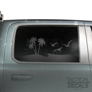 Beach Scene Decal for 2019-2024 Ram 1500 Rebel Rear Door Windows - Matte Black