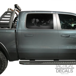 Beach Scene Decal for 2019-2024 Ram 1500 Rebel Rear Door Windows - Matte Black