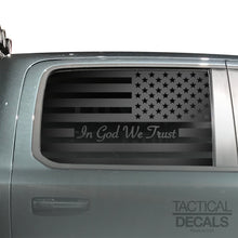 Load image into Gallery viewer, In God We Trust - USA Flag Decal for 2019-2024 Ram 1500 Rebel Rear Door Windows - Matte Black
