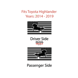 USA Flag with Horse Decal for 2014-2019 Toyota Highlander 3rd Windows - Matte Black