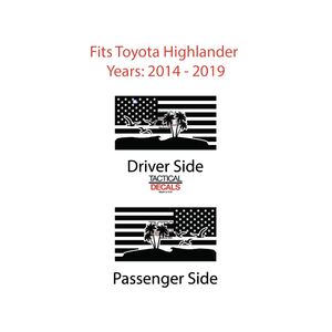 USA Flag with Beach Scene Decal for 2014-2019 Toyota Highlander 3rd Windows - Matte Black