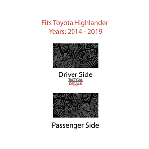 Topography Map Decals for 2014-2019 Toyota Highlander 3rd Windows - Matte Black