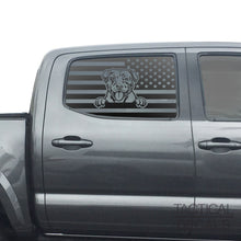 Load image into Gallery viewer, USA Flag w/Pitbull Dog(K9) Decal for 2016 - 2023 Toyota Tacoma Rear Door Windows - Matte Black
