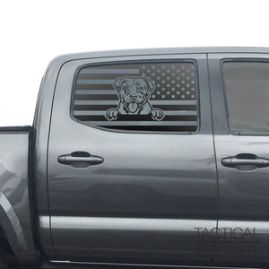 USA Flag w/Pitbull Dog(K9) Decal for 2016 - 2023 Toyota Tacoma Rear Door Windows - Matte Black