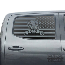 Load image into Gallery viewer, USA Flag w/Pitbull Dog(K9) Decal for 2016 - 2023 Toyota Tacoma Rear Door Windows - Matte Black
