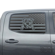 Load image into Gallery viewer, USA Flag w/Bullog(K9) Decal for 2016 - 2023 Toyota Tacoma Rear Door Windows - Matte Black
