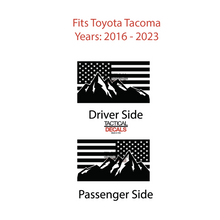 Load image into Gallery viewer, USA Flag w/Mountains Decal for 2016 - 2023 Toyota Tacoma Rear Door Windows - Matte Black
