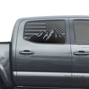 USA Flag w/Mountains Decal for 2016 - 2023 Toyota Tacoma Rear Door Windows - Matte Black