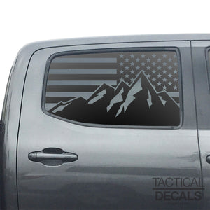 USA Flag w/Mountains Decal for 2016 - 2023 Toyota Tacoma Rear Door Windows - Matte Black