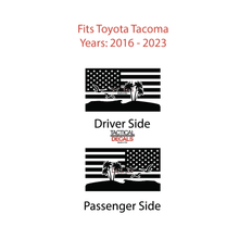 Load image into Gallery viewer, USA Flag w/Beach Scene Decal for 2016 - 2023 Toyota Tacoma Rear Door Windows - Matte Black
