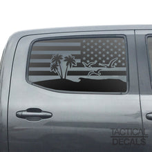 Load image into Gallery viewer, USA Flag w/Beach Scene Decal for 2016 - 2023 Toyota Tacoma Rear Door Windows - Matte Black
