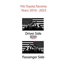 Load image into Gallery viewer, USA Flag w/Wildlife Scene Decal for 2016 - 2023 Toyota Tacoma Rear Door Windows - Matte Black
