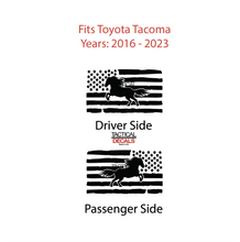 Load image into Gallery viewer, Distressed USA Flag w/Horse Decal for 2016 - 2023 Toyota Tacoma Rear Door Windows - Matte Black
