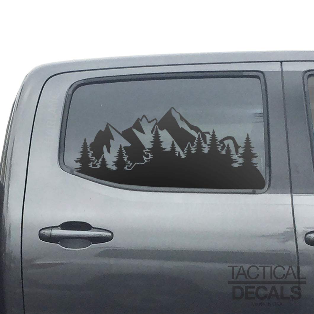 Mountain Scene Decal for 2016 - 2023 Toyota Tacoma Rear Door Windows - Matte Black