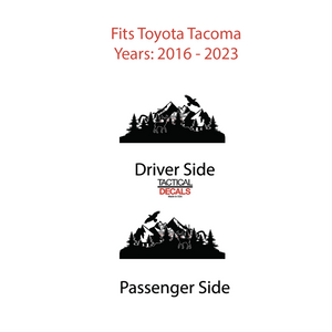 Wildlife Scene Decal for 2016 - 2023 Toyota Tacoma Rear Door Windows - Matte Black
