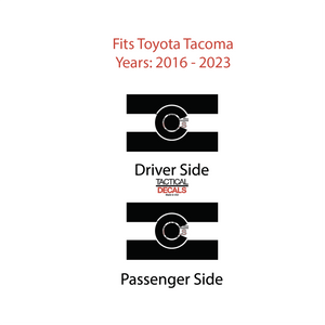 State of Colorado Flag Decal for 2016 - 2023 Toyota Tacoma Rear Door Windows - Matte Black