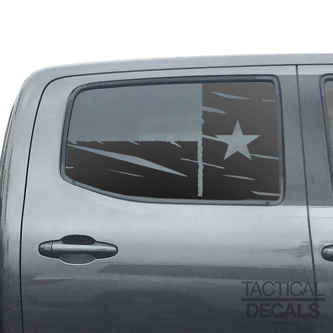 Distressed State of Texas Flag Decal for 2016 - 2023 Toyota Tacoma Rear Door Windows - Matte Black