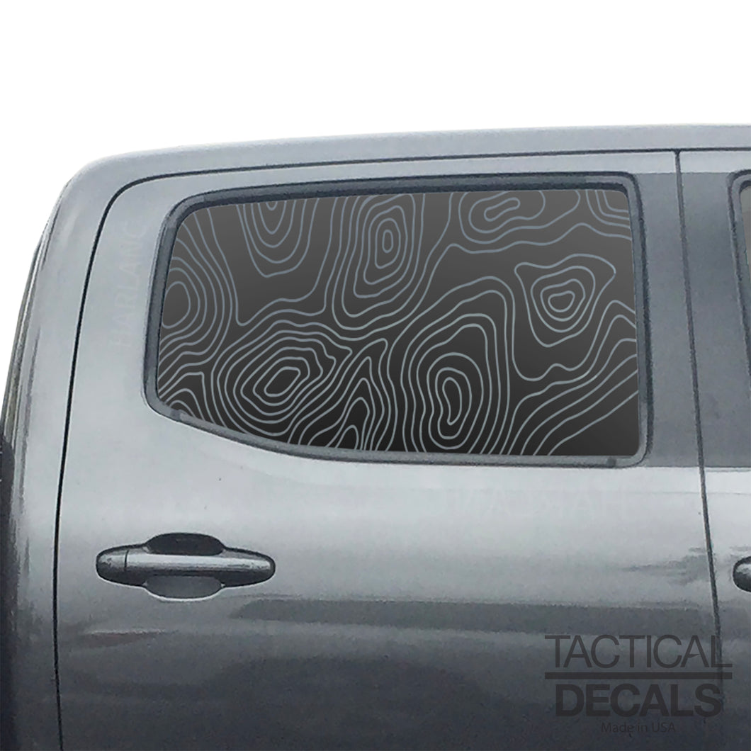 Topography Map Decal for 2016 - 2023 Toyota Tacoma Rear Door Windows - Matte Black