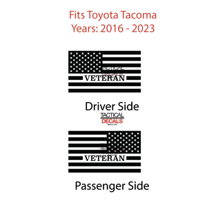 Veteran - USA Flag Decal for 2016 - 2023 Toyota Tacoma Rear Door Windows - Matte Black