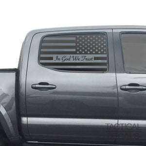 In God We Trust - USA Flag Decal for 2016 - 2023 Toyota Tacoma Rear Door Windows - Matte Black