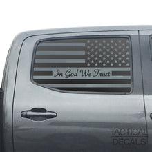 Load image into Gallery viewer, In God We Trust - USA Flag Decal for 2016 - 2023 Toyota Tacoma Rear Door Windows - Matte Black
