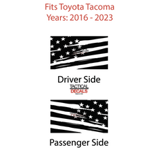 Load image into Gallery viewer, Distressed USA Flag Decal for 2016 - 2023 Toyota Tacoma Rear Door Windows - Matte Black
