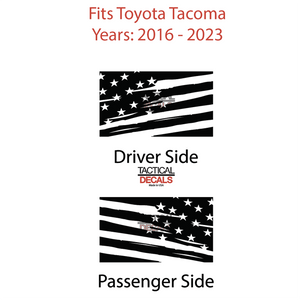 Distressed USA Flag Decal for 2016 - 2023 Toyota Tacoma Rear Door Windows - Matte Black