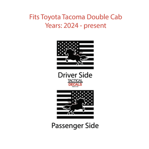 USA Flag with Horse Decal for 2024+ Toyota Tacoma Rear Door Windows - Matte Black