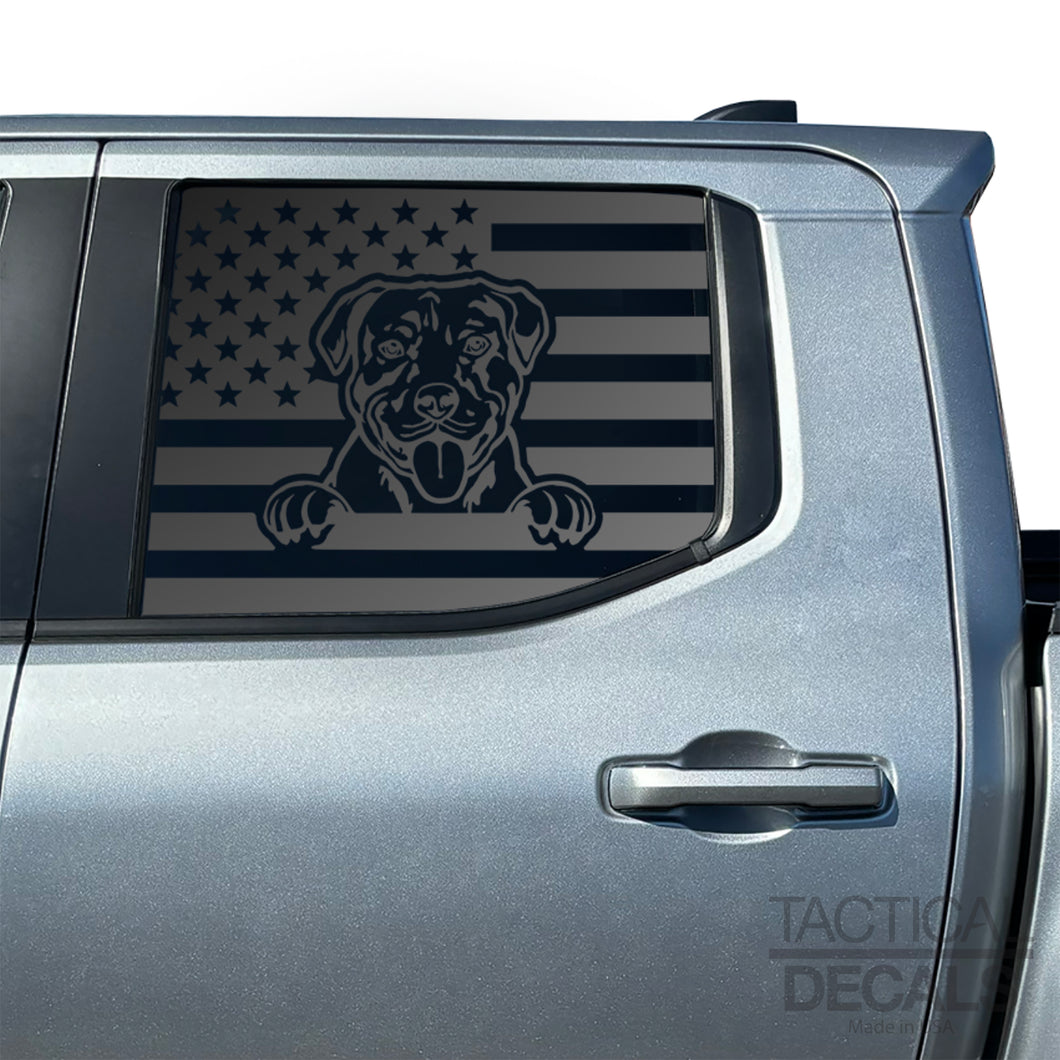 USA Flag with Pitbull Dog(K9) Decal for 2024+ Toyota Tacoma Rear Door Windows - Matte Black