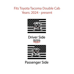 USA Flag with Bulldog(K9) Decal for 2024+ Toyota Tacoma Rear Door Windows - Matte Black