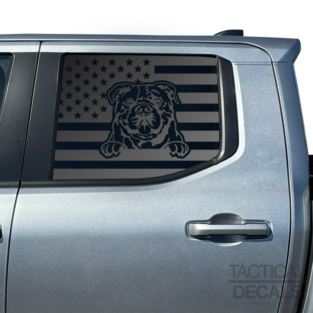 USA Flag with Bulldog(K9) Decal for 2024+ Toyota Tacoma Rear Door Windows - Matte Black