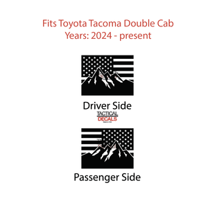 USA Flag with Mountains Decal for 2024+ Toyota Tacoma Rear Door Windows - Matte Black