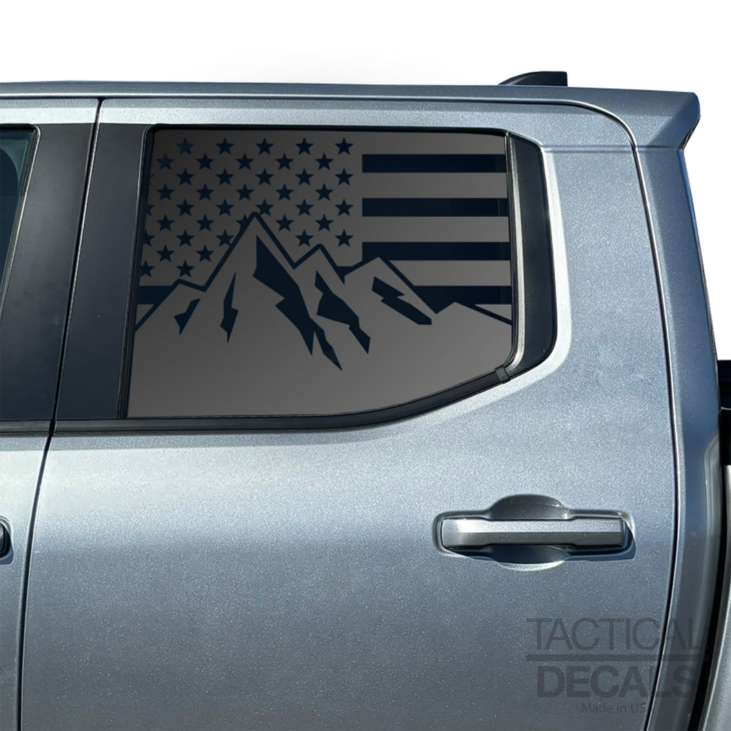 USA Flag with Mountains Decal for 2024+ Toyota Tacoma Rear Door Windows - Matte Black