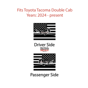 USA Flag With Beach Scene Decals for 2024+ Toyota Tacoma Rear Door Windows - Matte Black