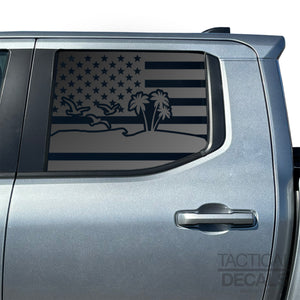 USA Flag With Beach Scene Decals for 2024+ Toyota Tacoma Rear Door Windows - Matte Black